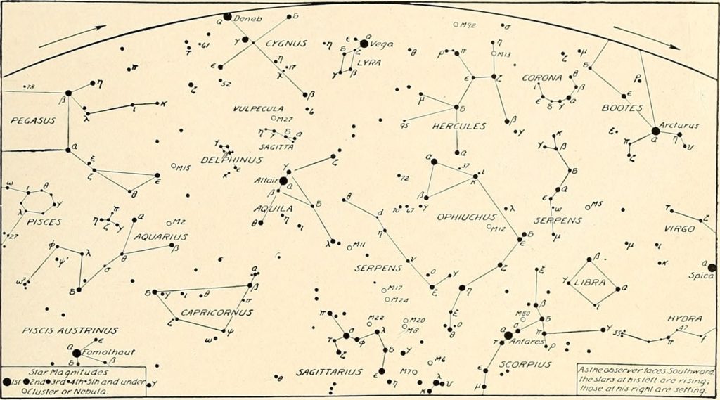 A constellation map showing Libra and surrounding constellations. From "A Beginner's Starbook," 1912.