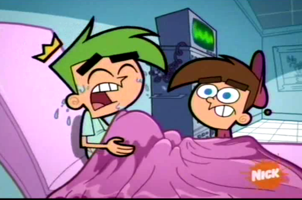Cosmo of the Fairly Odd Parents is an example of mpreg, which is explained via "science" of a different species.